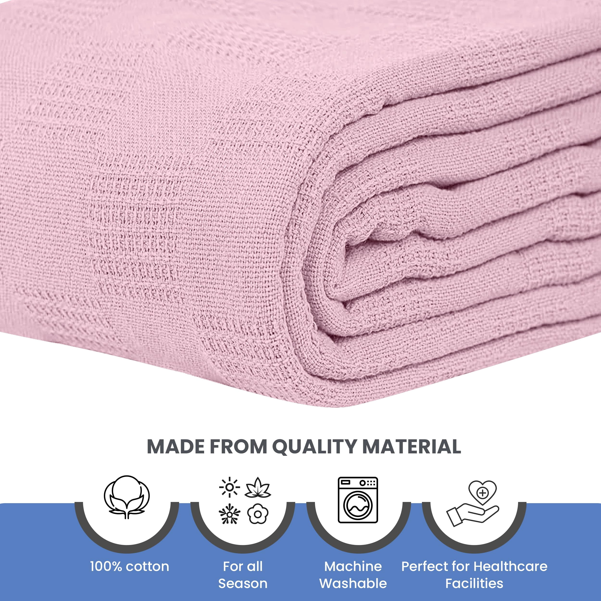 Linteum Textile Hospital Thermal SNAGLESS Spread Blanket, 100% Cotton (74x100 in, Mauve) 2 Pack