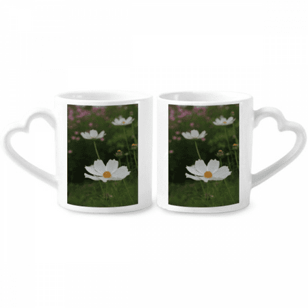 

Three White Cosmos Art Deco Fashion Couple Porcelain Mug Set Cerac Lover Cup Heart Handle
