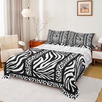 Homewish Cheetah Zebra Print 3pcs Twin Sheet Sets for Boys Girls,Animal Print Twin Fitted Sheet,Geometric Stripes Lines Breathable Flat Sheet,Super Cozy Room Decor