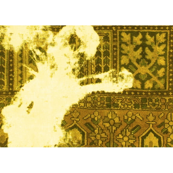 Ahgly Company Machine Washable Indoor Rectangle Oriental Yellow Modern Area Rugs, 3' x 5'