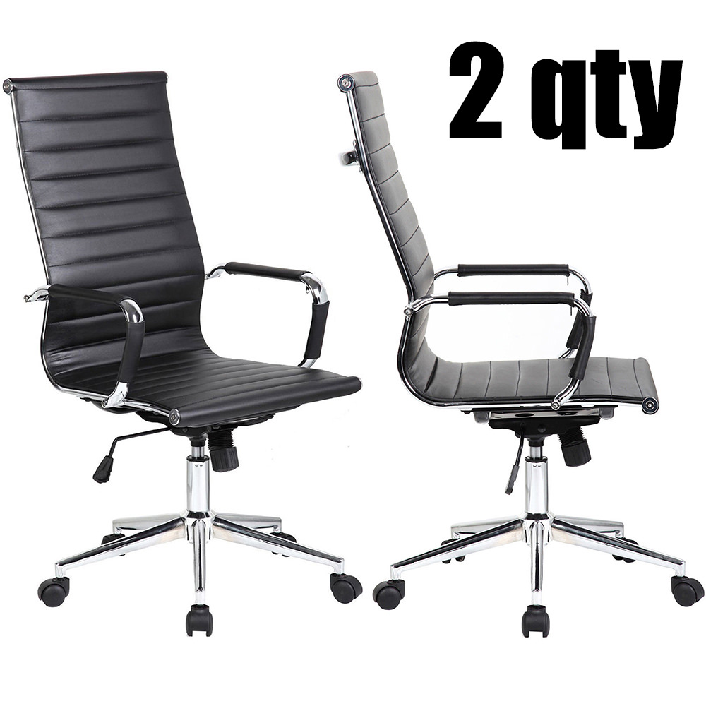 2xhome Set of 2 Designer Boss PU Leather with Arms wheels Swivel Tilt Adjustable Executive