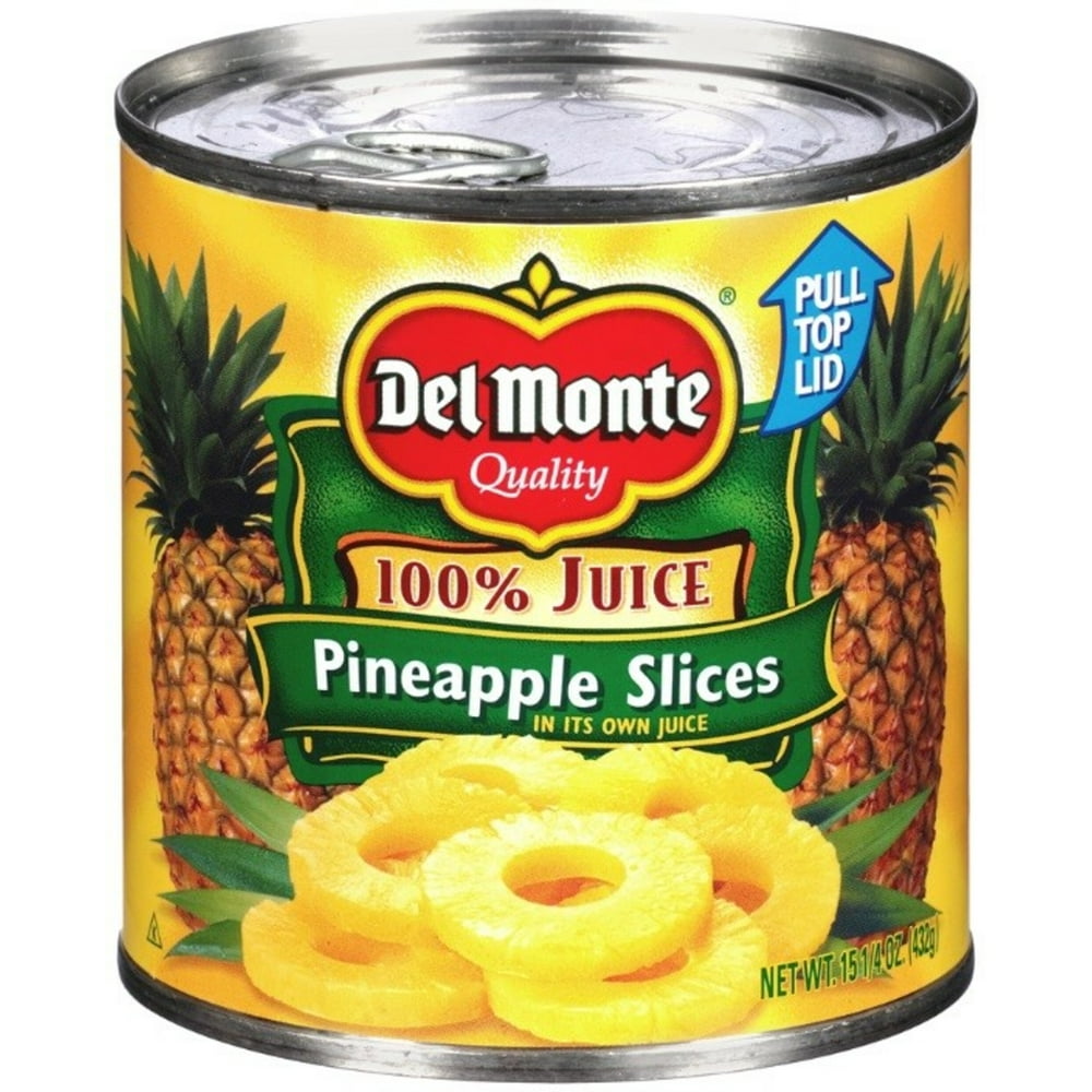 Del Monte Pineapple Slices, Canned, 100 Juice, 15.25 oz