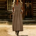 thumbnail image 7 of asdoklhq Spring Cocktail Dresses for Women Semi Formal Women's Button Linen Loose Pocket Short Sleeved Long Dress Brown 2X, 7 of 7