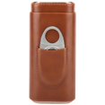 thumbnail image 1 of Étui à cigares portable en cuir, doublé de bois de cèdre, avec coupe-cigare (pour 3 cigares marron), 1 of 4