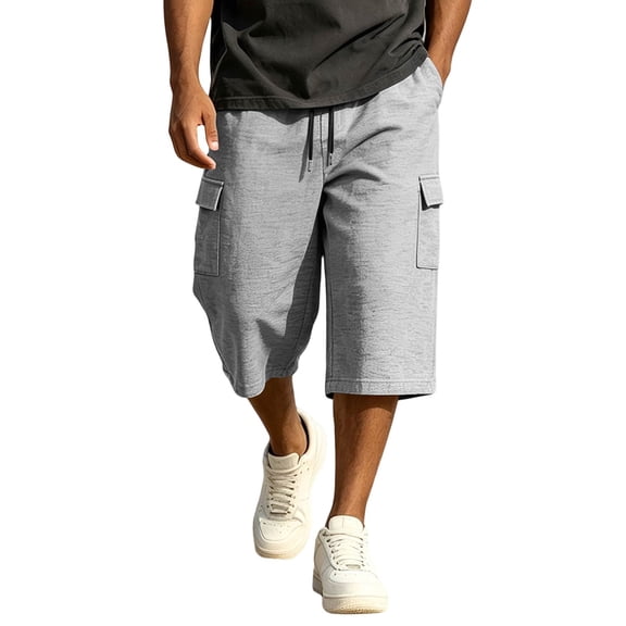 Dresfit Long Shorts for Men Drawstring Baggy Cargo Shorts Summer 2026 Below the Knee Outdoor Sweat Shorts Baggy Wide Leg Loose Hiking Capri Shorts 3XL