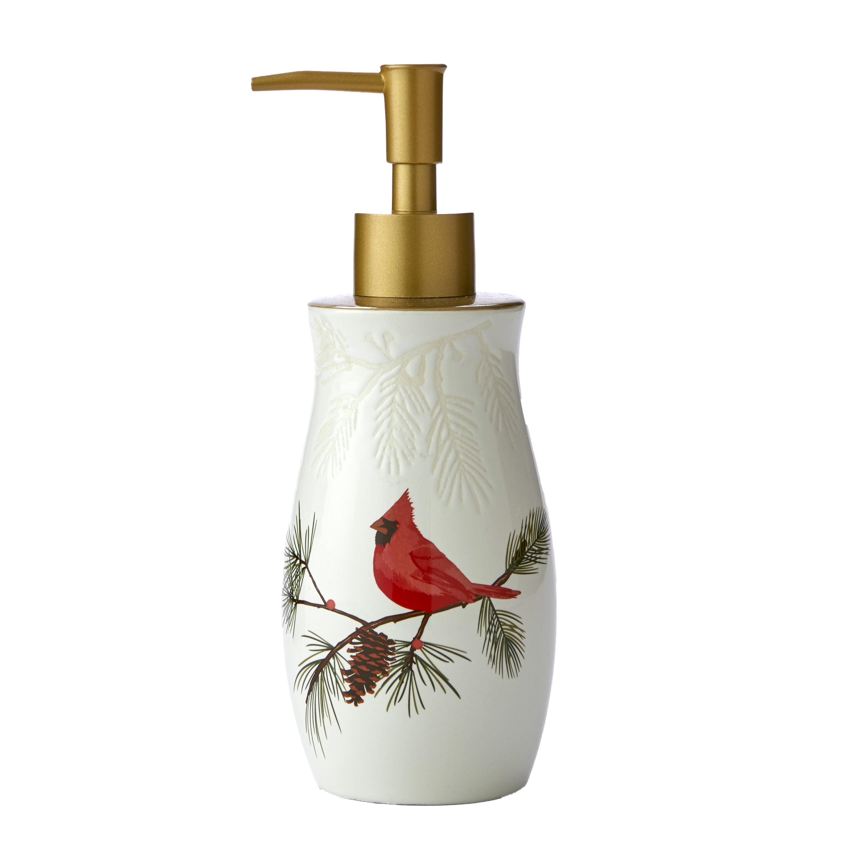 SKL Home Berry Cardinal Soap Pump Dispenser,  White, Ceramic, 10 oz , 8.25' x 3' x 3'