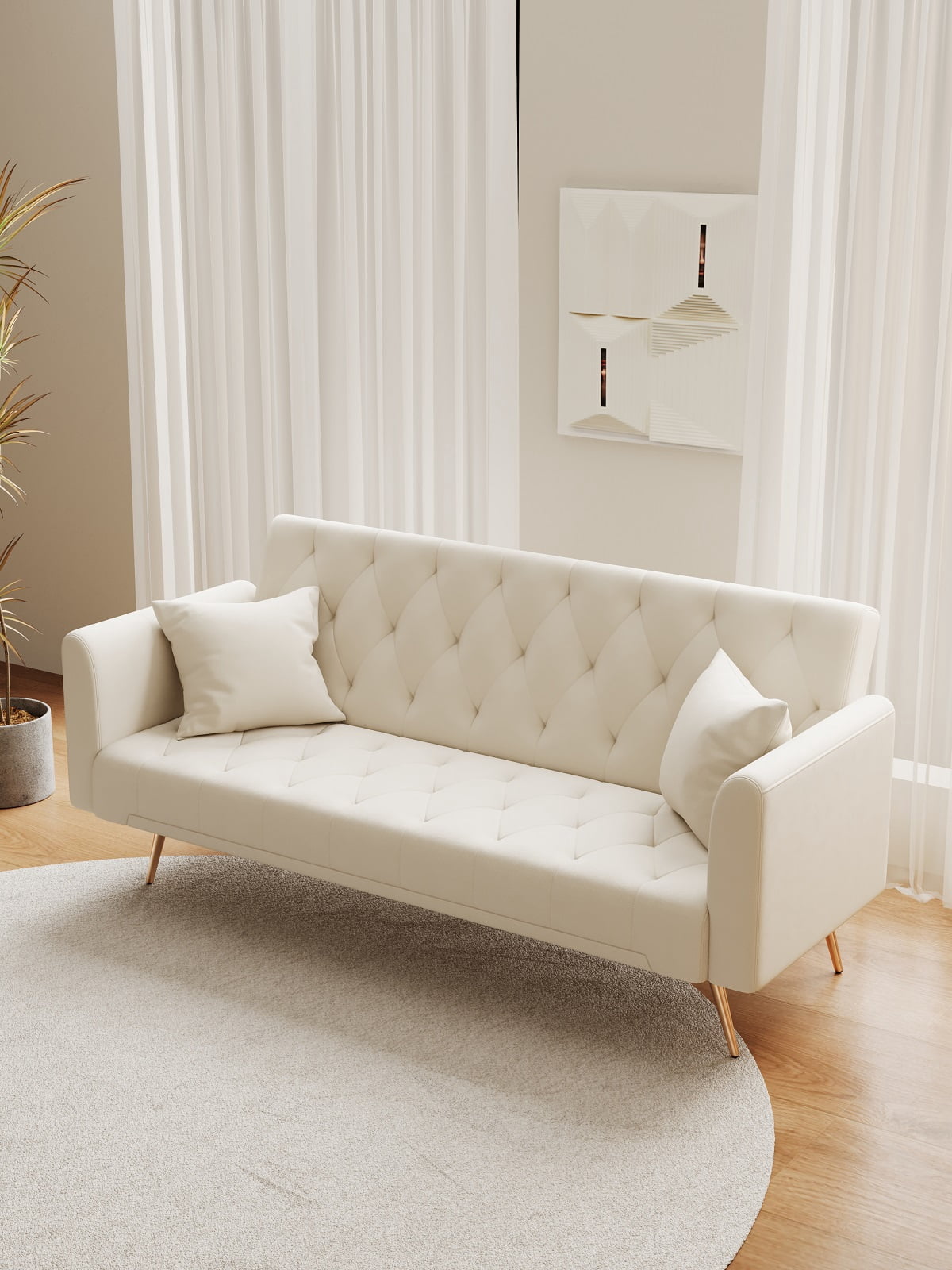 71" Convertible Loveseat Sofa, American Retro Beige Velvet, Ideal for Small Living Rooms, Bedrooms and Offices