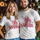 thumbnail image 5 of Camisetas para hombre, camiseta de algodón con cuello redondo, corazones, gnomos y rosas, manga corta, romántica, San Valentín, flores y corazones., 5 of 8