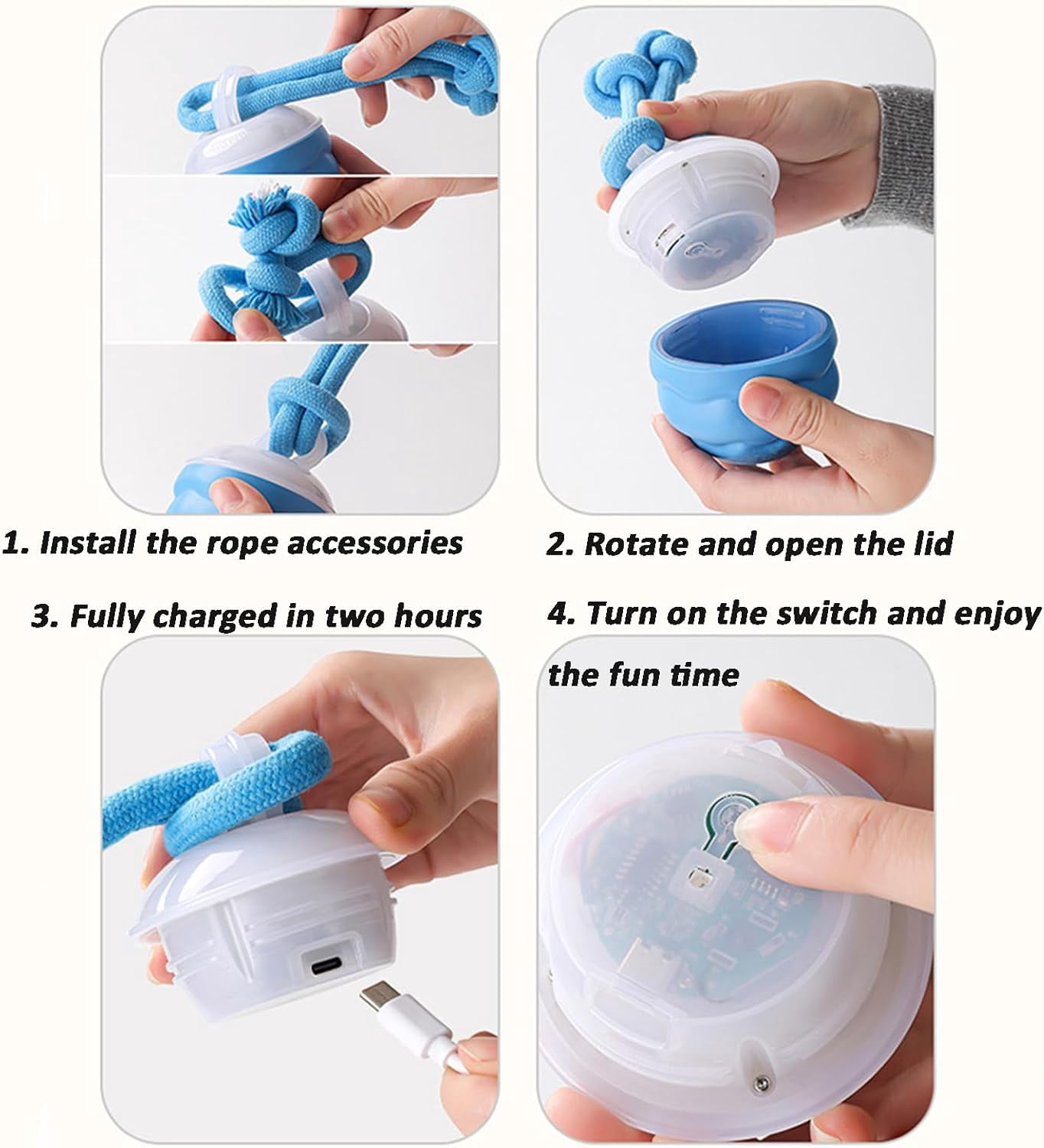 Interactive Smart Pet Puppy Ball with Ropes, Vibrating Squeaky Electric Balls for Dogs with Jumping Rolling Action, Automatic Moving Self Play Ball