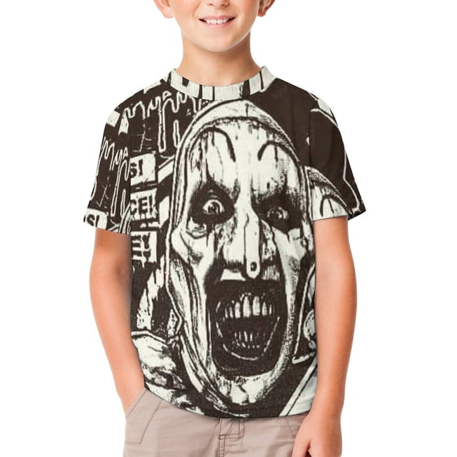 Terrifier T-Shirts pour Enfants Unisexe Hauts Décontractés T-Shirts Graphiques à Imprimé 3D T-Shirts à Manches Courtes pour Garçons Filles 110 cm