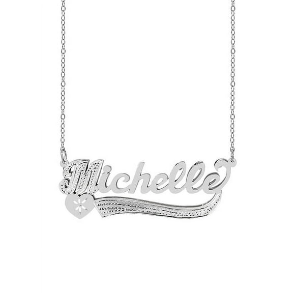 Personalized Name Necklace with Beading and Rhodium on First Initial and Tail