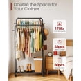 thumbnail image 3 of Sakugi Clothes Rack - Double Rods Clothing Rack with Mesh Shelf, Hooks & Wheels, Metal Clothing Racks for Hanging Clothes & Bags, Multifunctional Garment for Laundry, Black, 28.7"x16.5"x59.1", 3 of 8