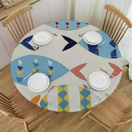 

BCIIG Fish Round Table Cover Stain Resistant Washable Indoor Outdoor Tablecloth Kitchen Dining Wedding Parties Outdoor Fitted 100% Polyester Fiber 46-50