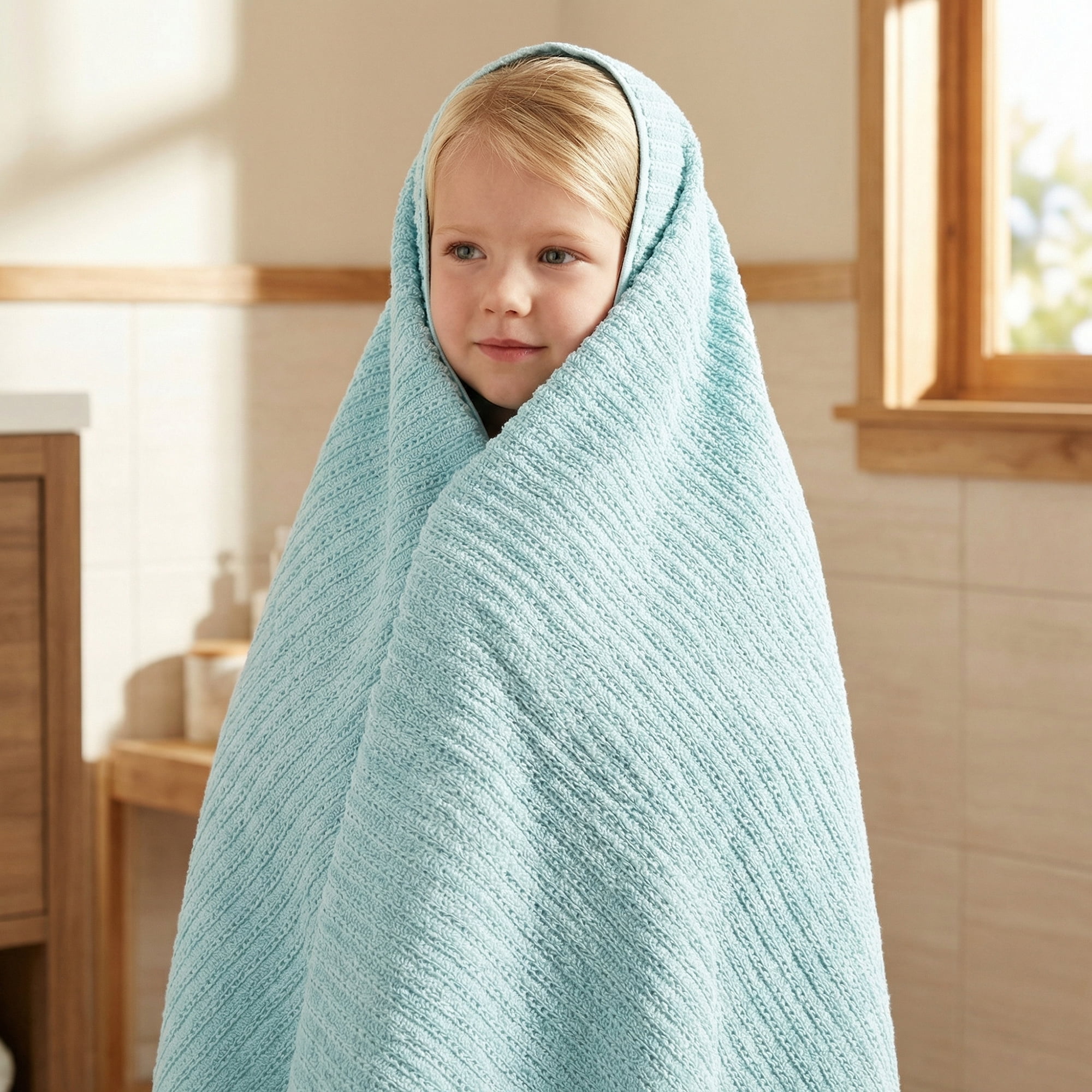 Unique Bargains Cotton Waffle Soft Absorbent Bath Towels 2 Pack Blue/Grey 55"x28"