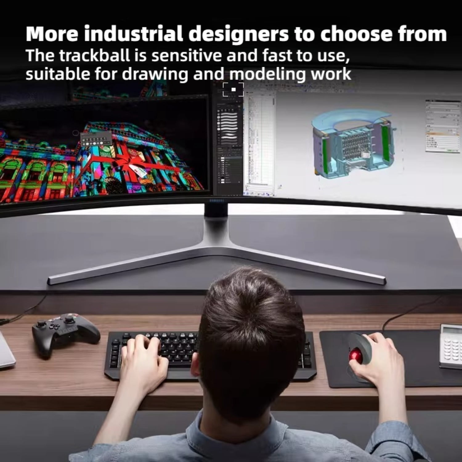 Dual-Mode Vertical Ergonomic Trackball Mouse, 2.4G/Bluetooth Thumb-Operated Wireless Mouse with Silent Buttons for Graphic Design CAD Computer