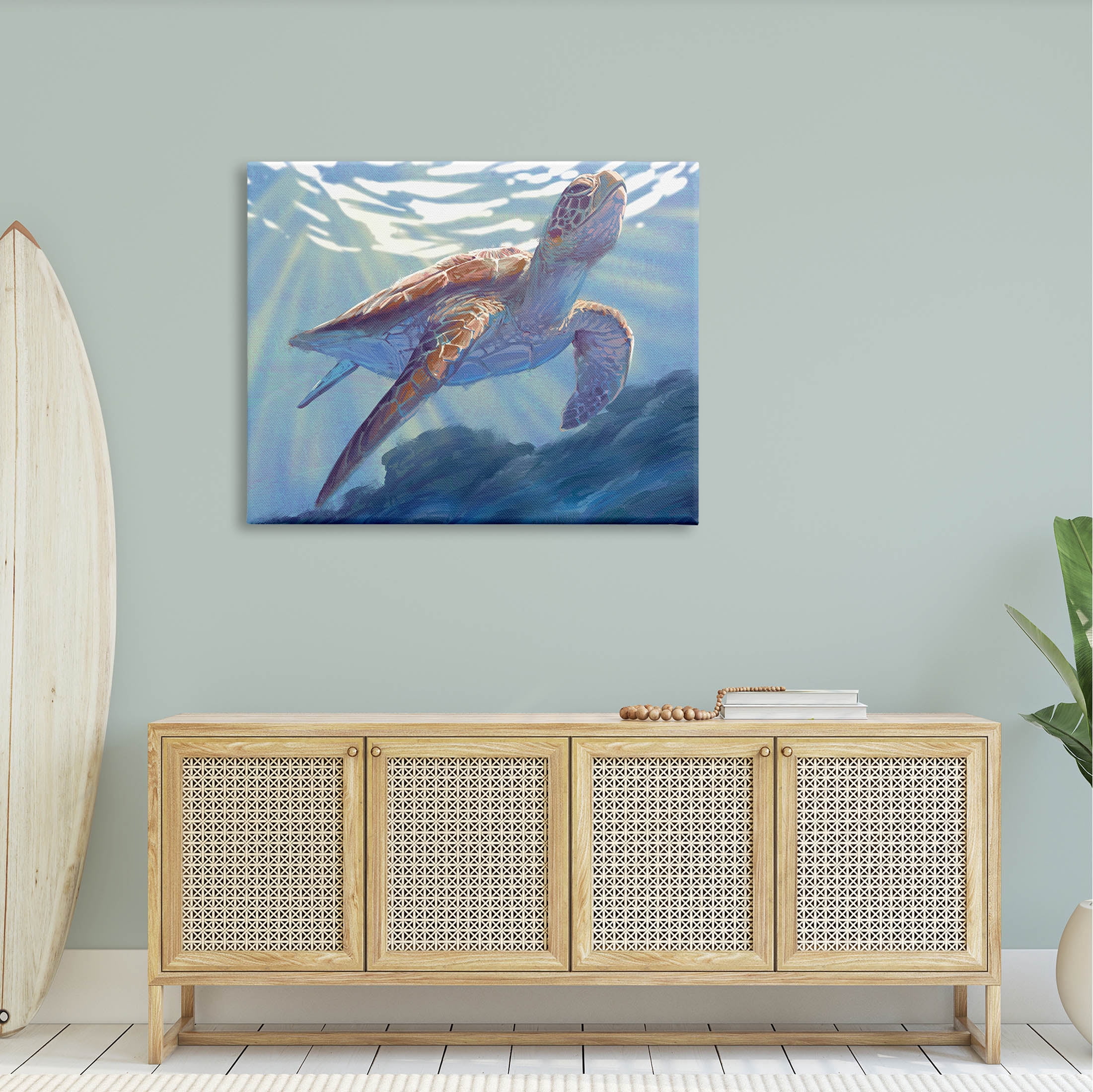 Stupell Industries Deep Ocean Sea Turtle Painting Gallery Wrapped Canvas Print Wall Art, Design by Ziwei Li