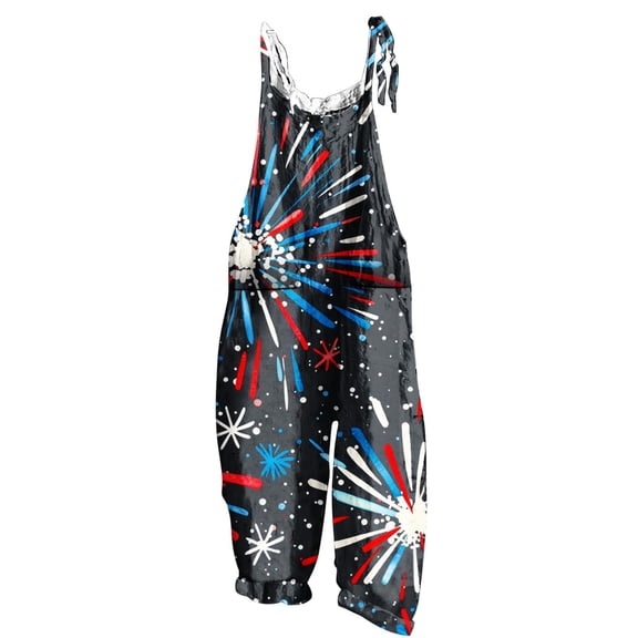 Cavosen Overalls for Women Loose Fit Fourth of July Patriotic Jumpsuits Wide Leg Long Overalls with Pocket Red White and Blue Vacation Rompers