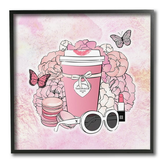 Stupell Industries Stylish Coffee & Flowers Food & Beverage Painting Black Framed Art Print Wall Art, 12 x 12