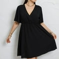 thumbnail image 1 of Vedolay Elegant Dresses For Women Women's 2023 Summer Dress Sweet & Cute V-Neck Bell Sleeve Shift Dress Mini Dress,Black L, 1 of 5