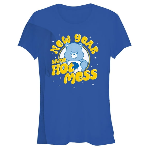 Junior's Care Bears Grumpy Bear New Year Same Hot Mess  Graphic T-Shirt