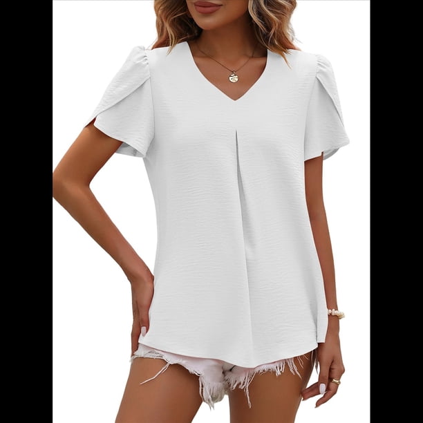 Blusas Elegantes de para Mujer, de Verano, con Pétalos Abullonados, Mangas , Cuello en V, Blusas Informales de Trabajo XXL