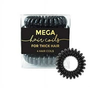 Kitsch Mega Spiral Hair ties, Coil Hair Ties, Phone Cord Hair Ties, Hair Coils for Thick and Long Hair - 4pcs, Black