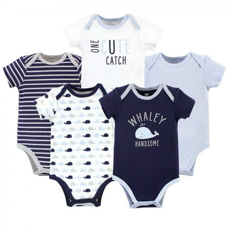 UPC: 0660168575637 | Hudson Baby Infant Boy Cotton Bodysuits 5pk Whaley Handsome 9-12 Months