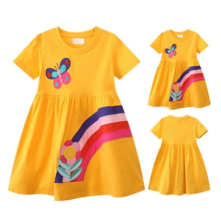 

PEASKJP Flowy Dresses for Girls Toddler Girls Sleeveless Princess Boho Ruffled Crew Neck Flowy Sundress Clothing Orange 4 Years