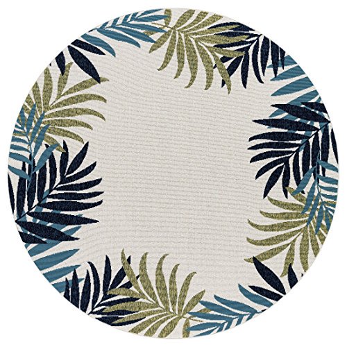 GAD Premium Indoor/Outdoor Patio Tropical Area Rug (6'7" Round) Beige