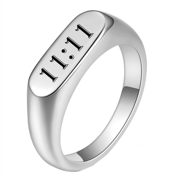 HIJONES Women Men's 11:11 Oval Stainless Steel Polished Ring Minimalist Personalized Vintage Band Jewelry Silver Size 6
