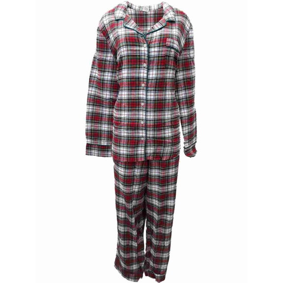Liz Claiborne Womens Red Plaid Checker Flannel Pajamas Sleep Set XL