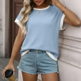 thumbnail image 7 of Womens Summer Color Block T-Shirts Cap Sleeve Ribbed Tees Casual Basic Crew Neck Loose Fit Tops, 7 of 7