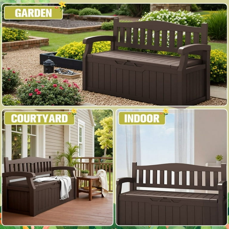Devoko 82 Gallon Storage Patio Bench, Brown photo 3