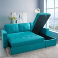 thumbnail image 3 of Laura Reversible Sleeper Sectional Sofa Storage Chaise, Dark Gray,Air Leather-Color:Teal,Fabric:Velvet, 3 of 11