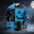 thumbnail image 2 of GrmtClth Men's Turn Down Collar Halloween Pullover Shirts Long Sleeve Full Pumpkin Bat Pattern Soft Skin Friendly Fabric Daily Outdoor Golf Party Costume Tops Blue 3XL, 2 of 7