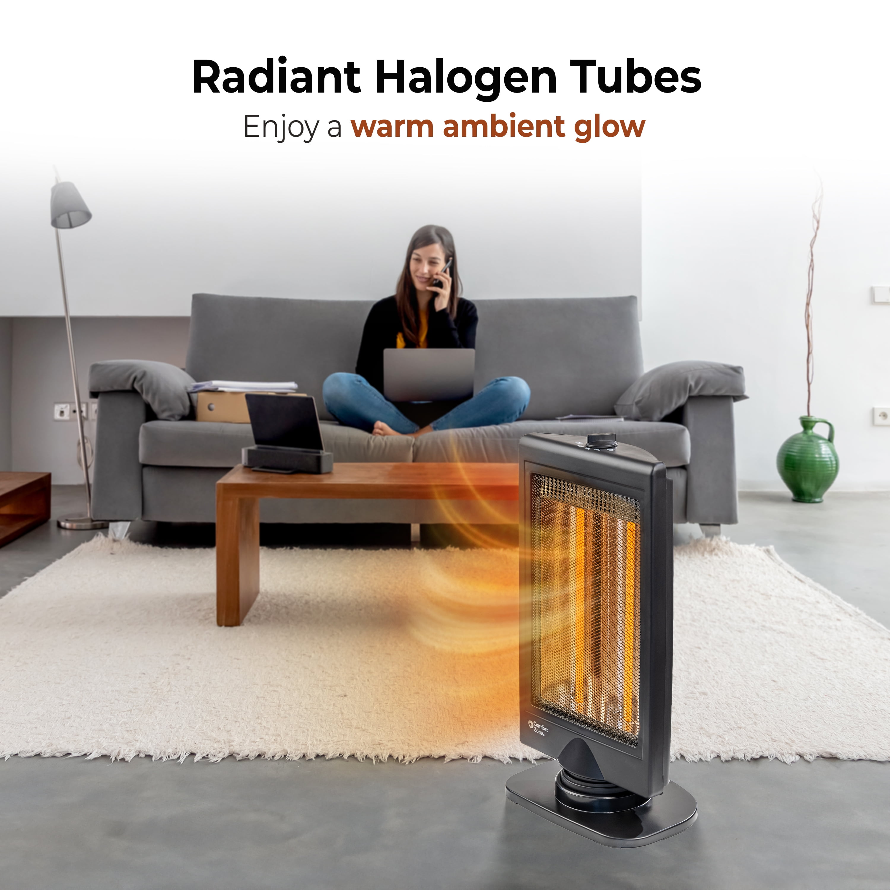 Comfort Zone 800-Watt Halogen Flat Panel Oscillating Space Heater