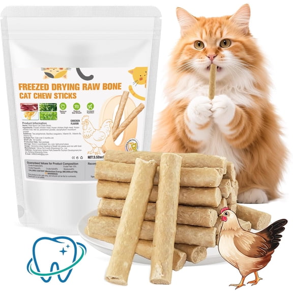 Freeze-Dried Raw Chicken Bone Broth Sticks for Dogs & Cats: High-Protein Training Treats, 100% Natural for Dental Health | Grain-Free-3.4oz