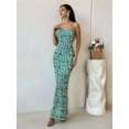 thumbnail image 3 of Women'S Summer Floral Maxi Dress Square Neck Mesh Ruched Bodycon Formal Wedding Guest Long Dresses Green M, 3 of 8