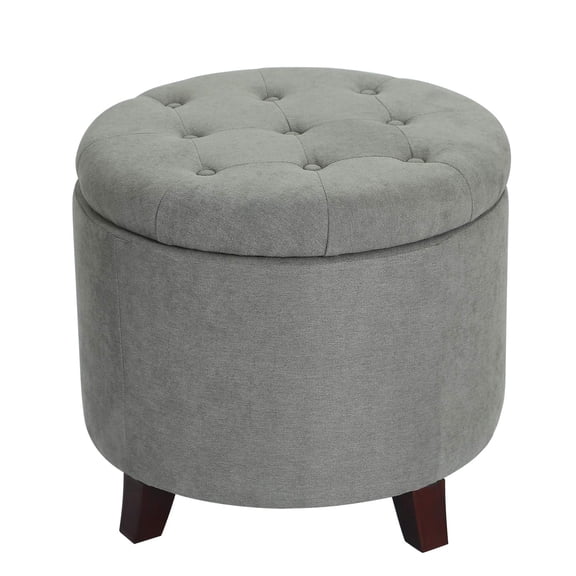 Homebeez Upholstered Tufted Storage Ottoman Footstool, 17"H Round Foot Rest Storage Ottoman for Living Room & Bedroom