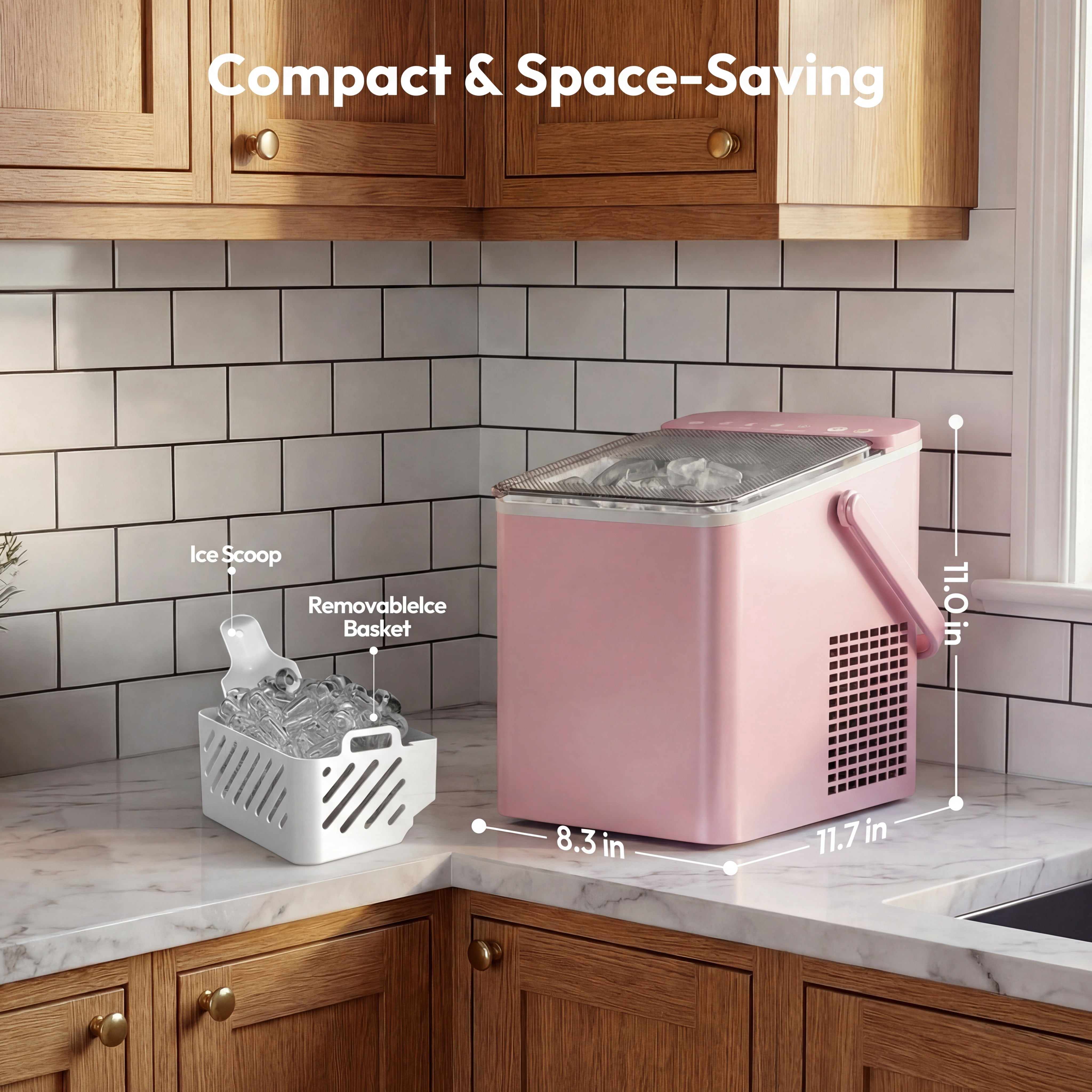 EUHOMY Countertop Ice Maker, 26 lbs/Day Portable Bullet Ice Machine, Self-Cleaning, Compact Design, Pink