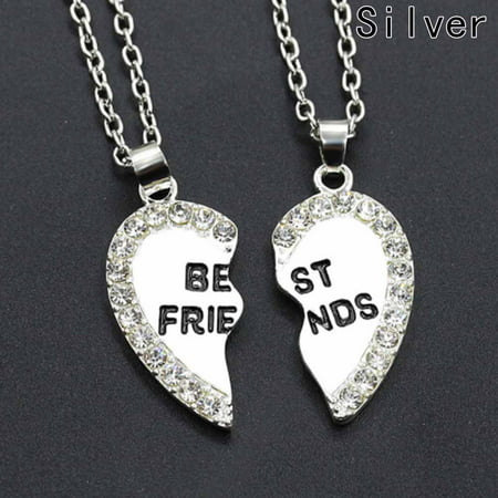 Fancyleo 2PCS Best Friends Forever Teen Love Splice Necklace Girls Friendship Gifts Zinc Alloy Rhinestone for Graduation Christmas (Best College Graduation Gifts For Girls)