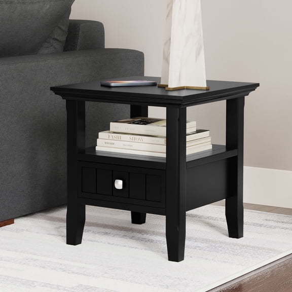 Simpli Home Acadian 19 inch Wide Solid Wood Transitional End Table with Drawer in Black