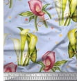 thumbnail image 1 of Soimoi Blue Poly Georgette Fabric Triangle,Leaves & Lily Flower Printed Fabric 1 Yard 42 Inch Wide, 1 of 1