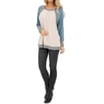 thumbnail image 4 of QAFOPEH Women Crew Neck Raglan Sleeve Stripes Patchwork Color Block Top, 4 of 7
