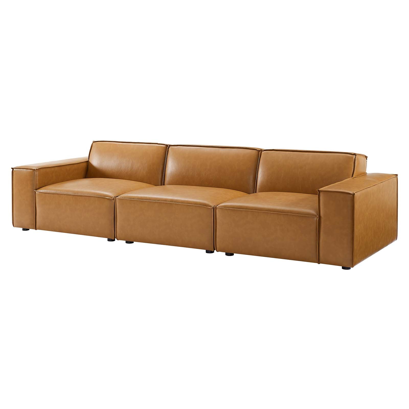 Sofa, Faux Vegan Leather, Tan, Modern Contemporary Urban Design, Living