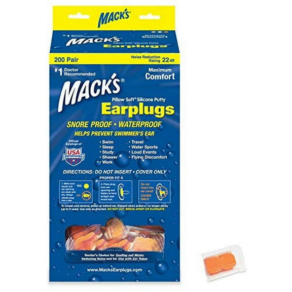 Mack's Pillow Soft Silicone Earplugs - 200 Pair Dispenser - The Original Moldable Silicone Putty Ear Plugs for Sleeping, Snoring, Swimming, Travel, Concerts and Studying (Orange)
