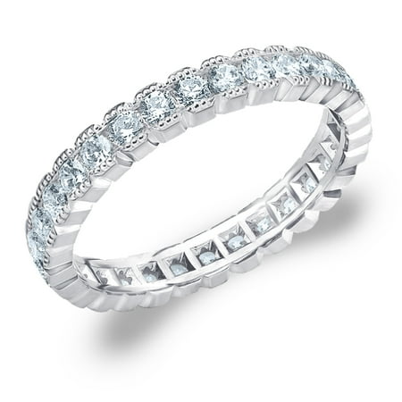 Blue Topaz Milgrain Ring - 1 CT Diamond, 1 CT Diamond Eternity Anniversary Ring with Milgrain