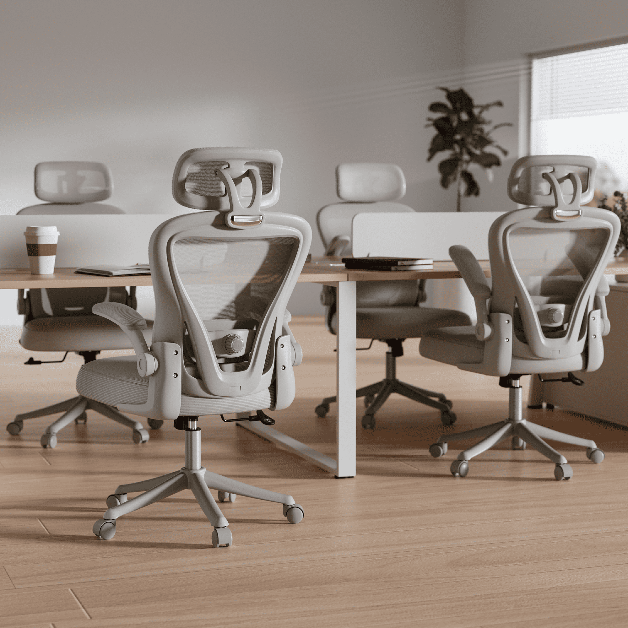 iooHug Ergonomic Mesh Office Chair with Adjustable Lumbar Support, Computer Desk Chair with Headrest, Flip-Up Arms,  Gray