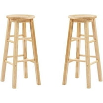 Pemberly Row 29" Backless Wood Bar Stool in Natural Brown - Set of 2