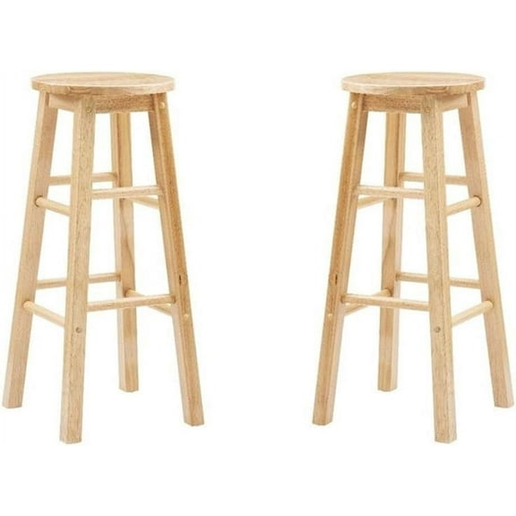 Pemberly Row 29" Backless Wood Bar Stool in Natural Brown - Set of 2